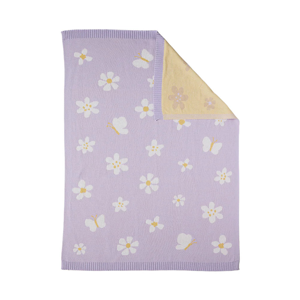 Living Textiles - Pram Knitted Blanket - Lilac Daisy Dreams