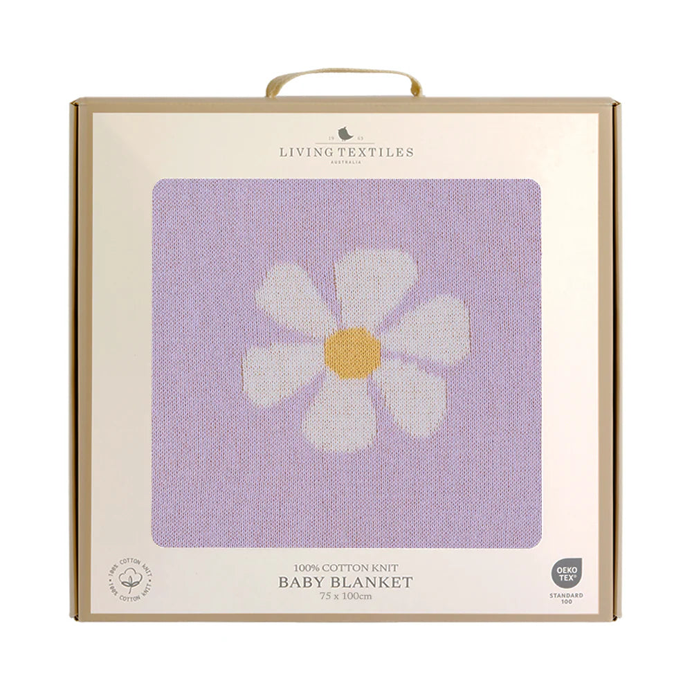 Living Textiles - Pram Knitted Blanket - Lilac Daisy Dreams