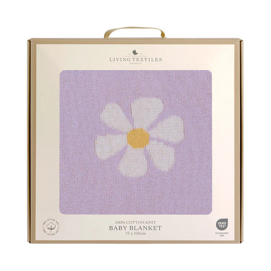 Living Textiles - Pram Knitted Blanket - Lilac Daisy Dreams