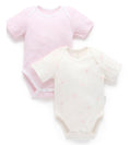 Load image into Gallery viewer, Purebaby - Easy Neck S/S Bodysuit 2pk - Pale Pink Bear
