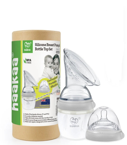 Haakaa -  Gen. 3 Silicone Breast  Pump & Bottle Top Set - Grey