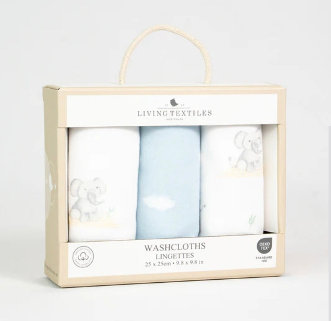 Living Textiles - 3pk Washcloths - Elephant