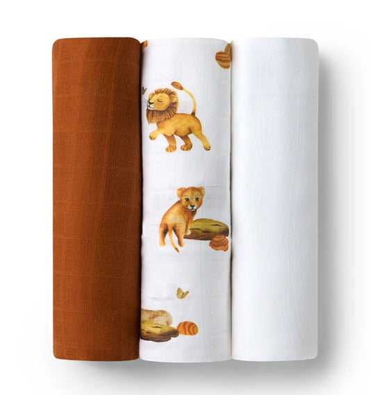 Snuggle Hunny - Large Organic Cotton Muslin Wrap 3Pk - Lion/Milk/Bronze