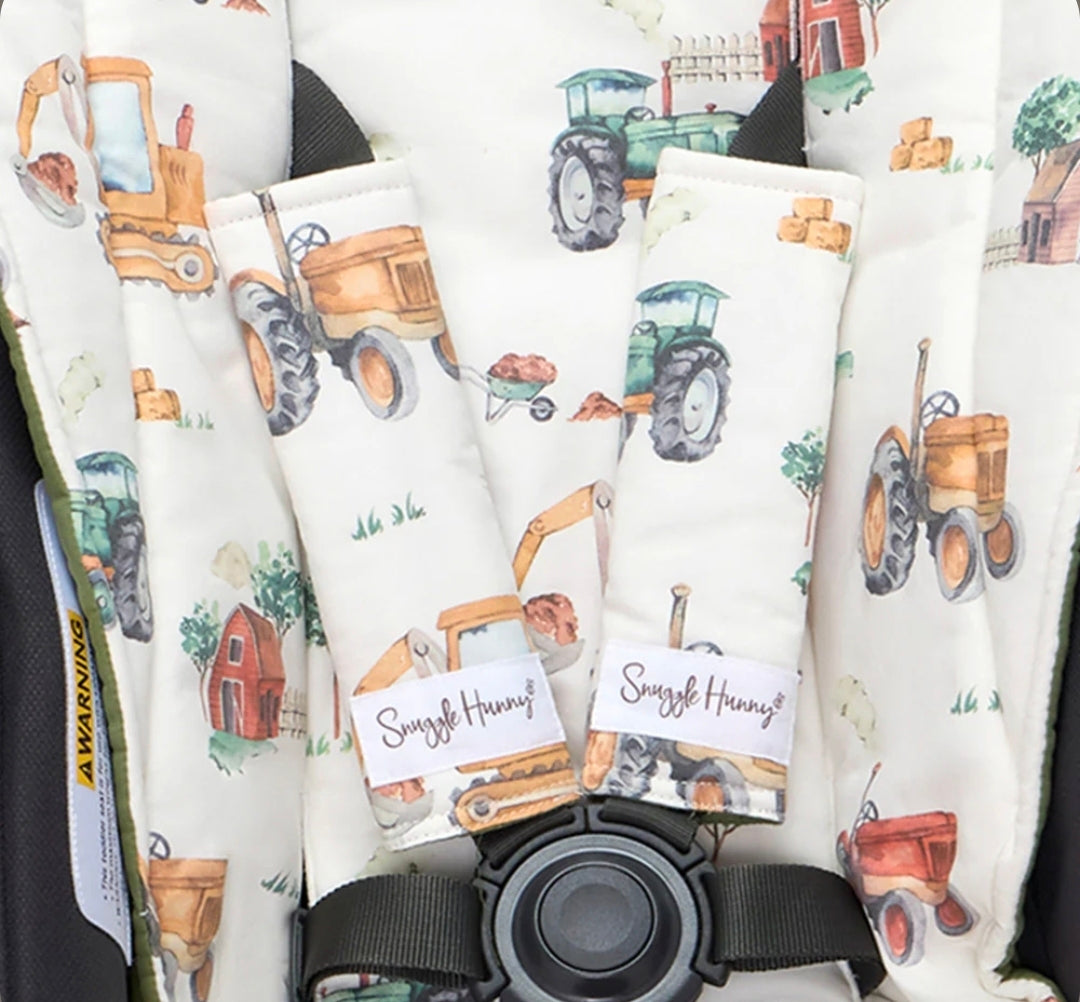 Snuggle Hunny Kids - Universal Reversible Pram Strap Covers - Diggers And Tractors
