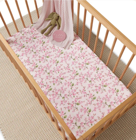 Snuggle Hunny Kids - Organic Fitted Cot Sheet - Cherry Blossom