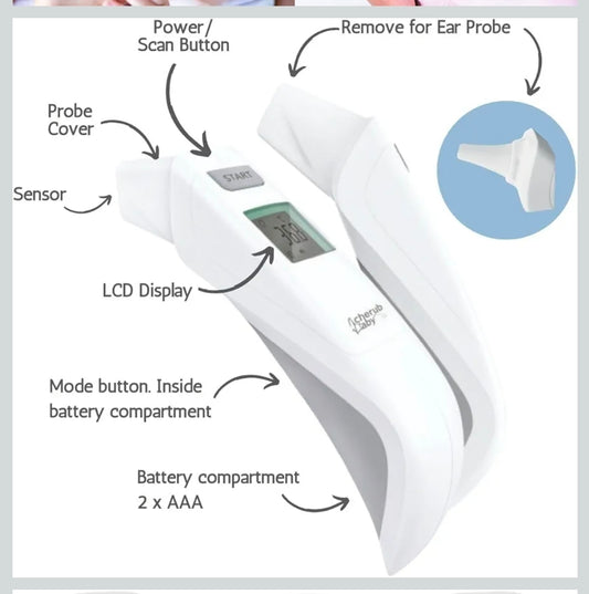 Cherub Baby - Thermometer 5 in 1 Touchless Forehead, Ear, Room & Bath
