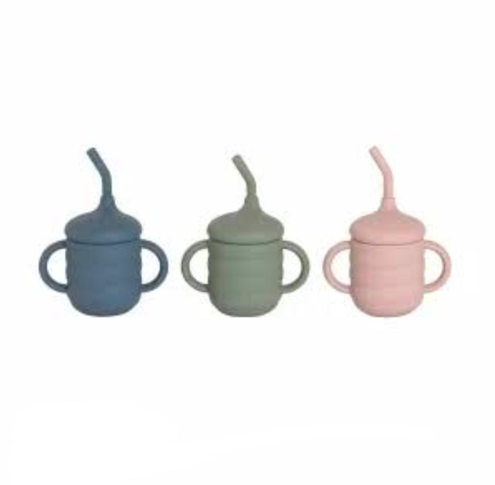 All4Ella - Silicone Sippy Cup with Straw - Dusty Pink