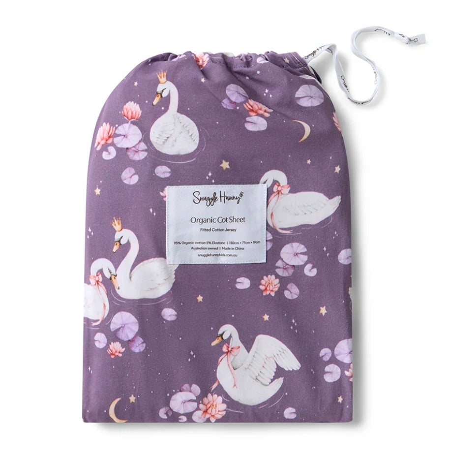 Snuggle Hunny Kids - Organic Fitted Cot Sheet - Swan