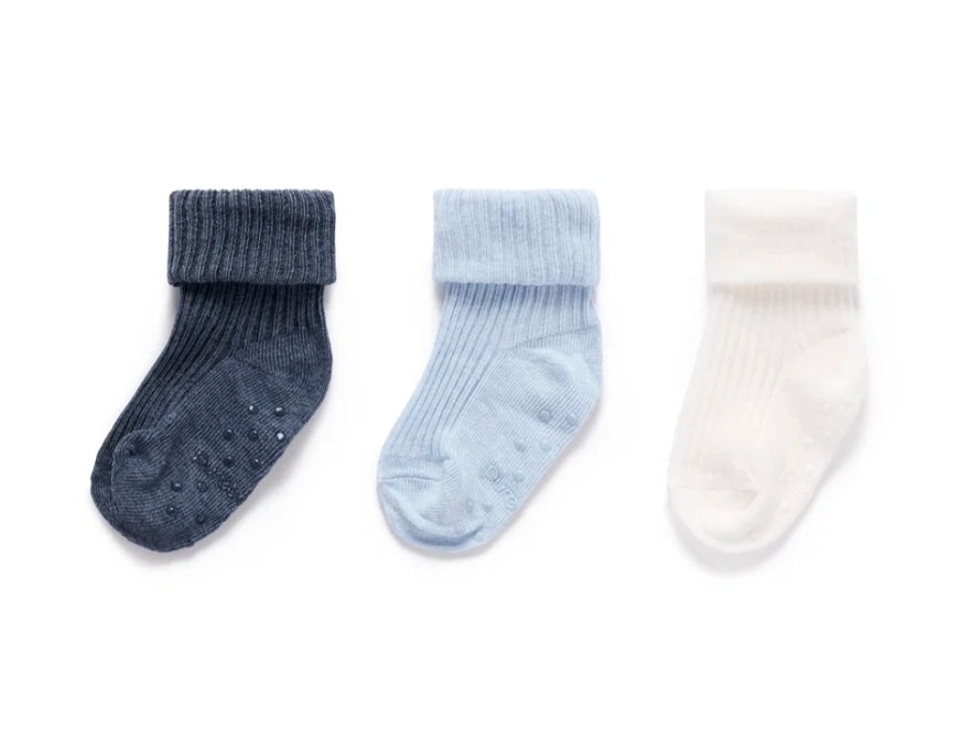 Purebaby - 3Pk Rib Sock - Blue