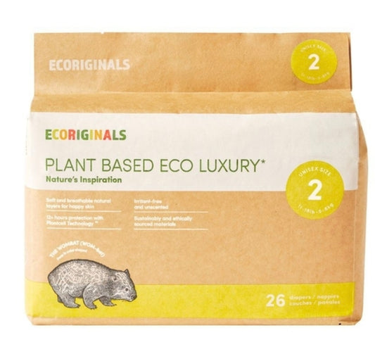 ECORGINALS - Plant Based Eco-Luxury Nappies 26x Unisex Size 2 (5-8kg)
