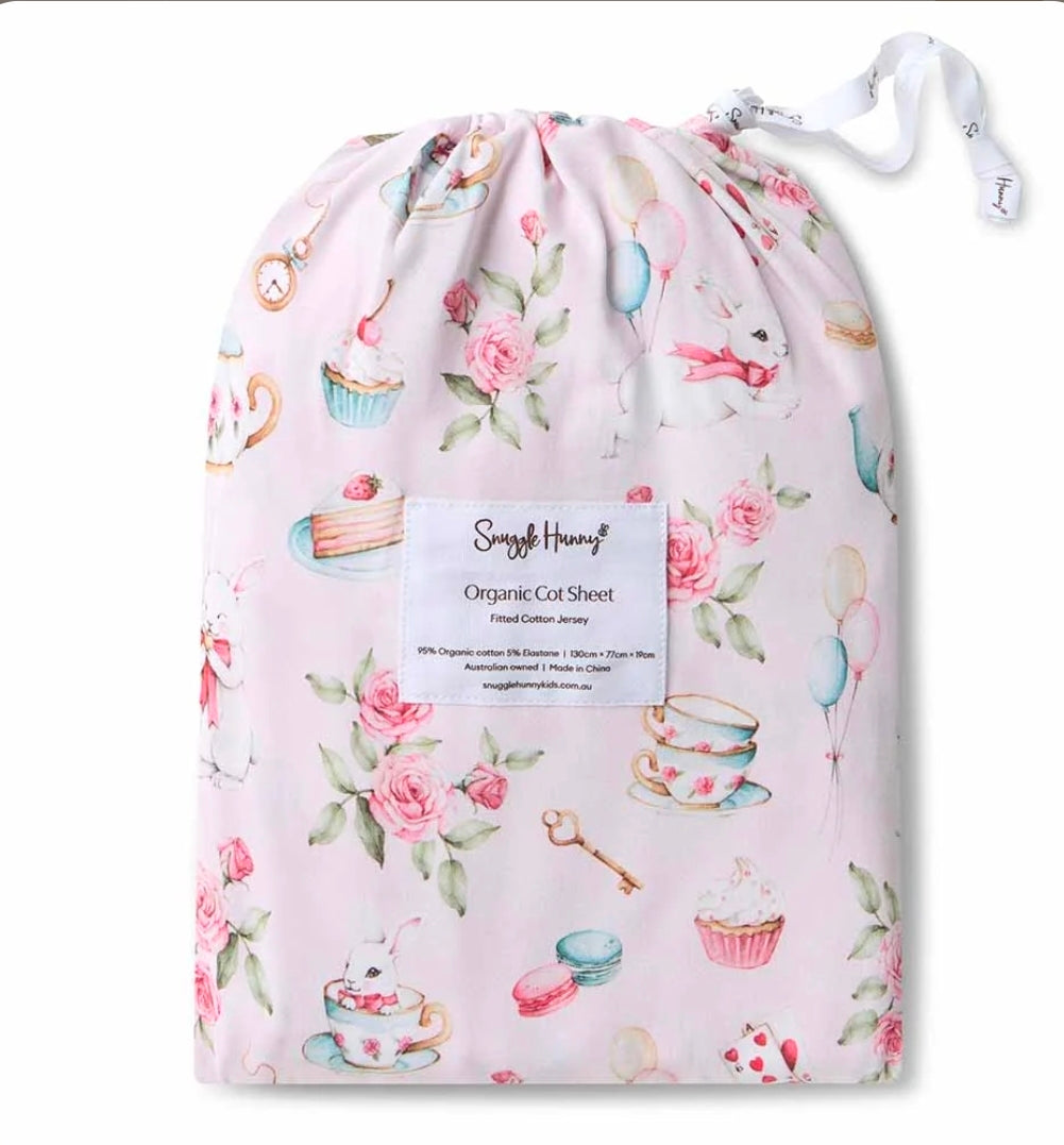 Snuggle Hunny Kids - Organic Fitted Cot Sheet - Alice’s Tea Party