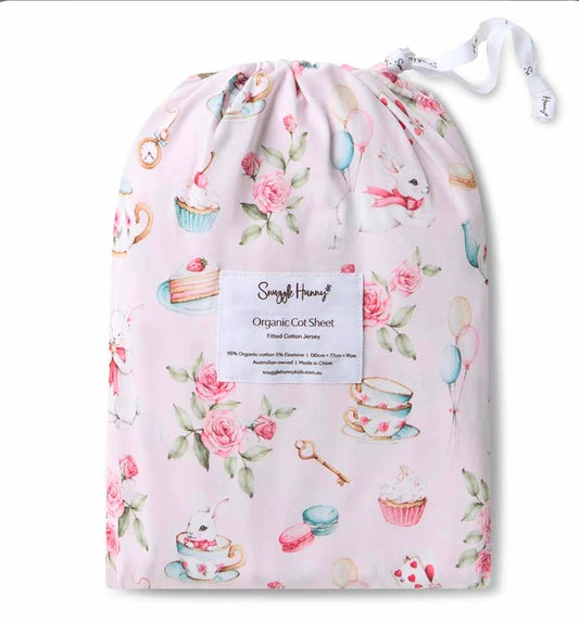 Snuggle Hunny Kids - Organic Fitted Cot Sheet - Alice’s Tea Party