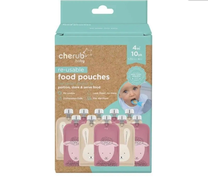 Cherub Baby - Re-usable Food Pouch 150ml/5oz 10pk Dusty Rose & Sand