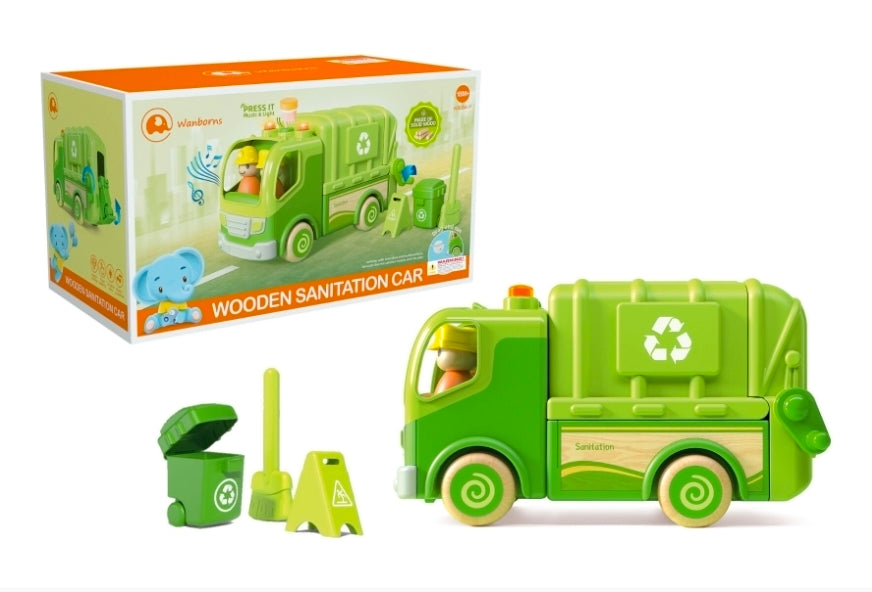 Wanborns - Wooden Recycle (Sanitation) Car With Sound & Lights