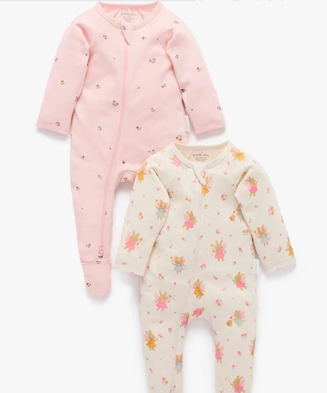 Purebaby - 2 Pack Zip Growsuit -Cloud Little Fairies