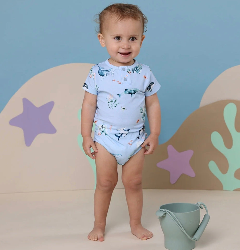 Snuggle Hunny - S/S Body Suit - Ocean Blue