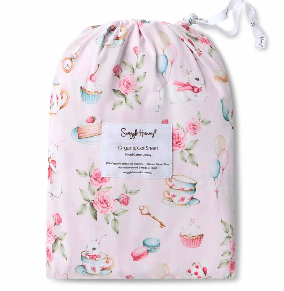 Snuggle Hunny Kids - Organic Fitted Cot Sheet - Alice’s Tea Party