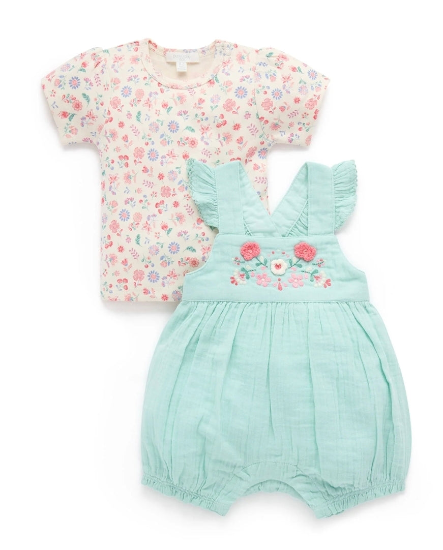 Purebaby - Embroidered Overall Set - Aloe