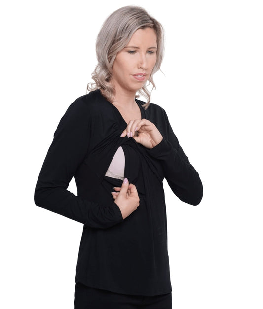 Mama Clothing - Billie Long Sleeve Breastfeeding Top - Black