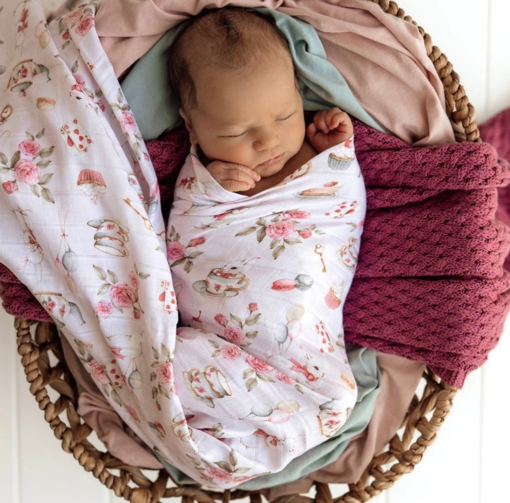 Snuggle Hunny - Organic Muslin Wrap - Alice’s Tea Party