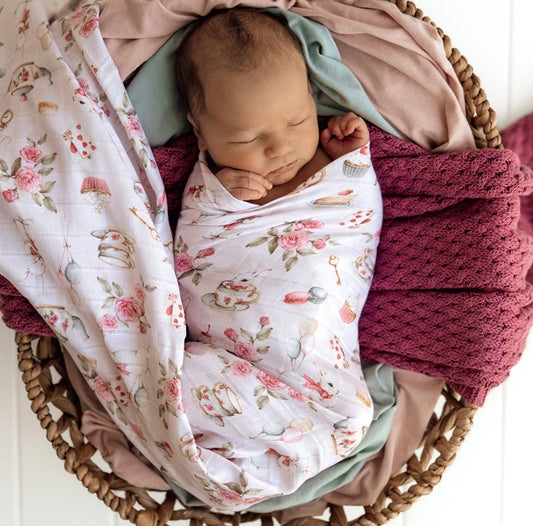 Snuggle Hunny - Organic Muslin Wrap - Alice’s Tea Party