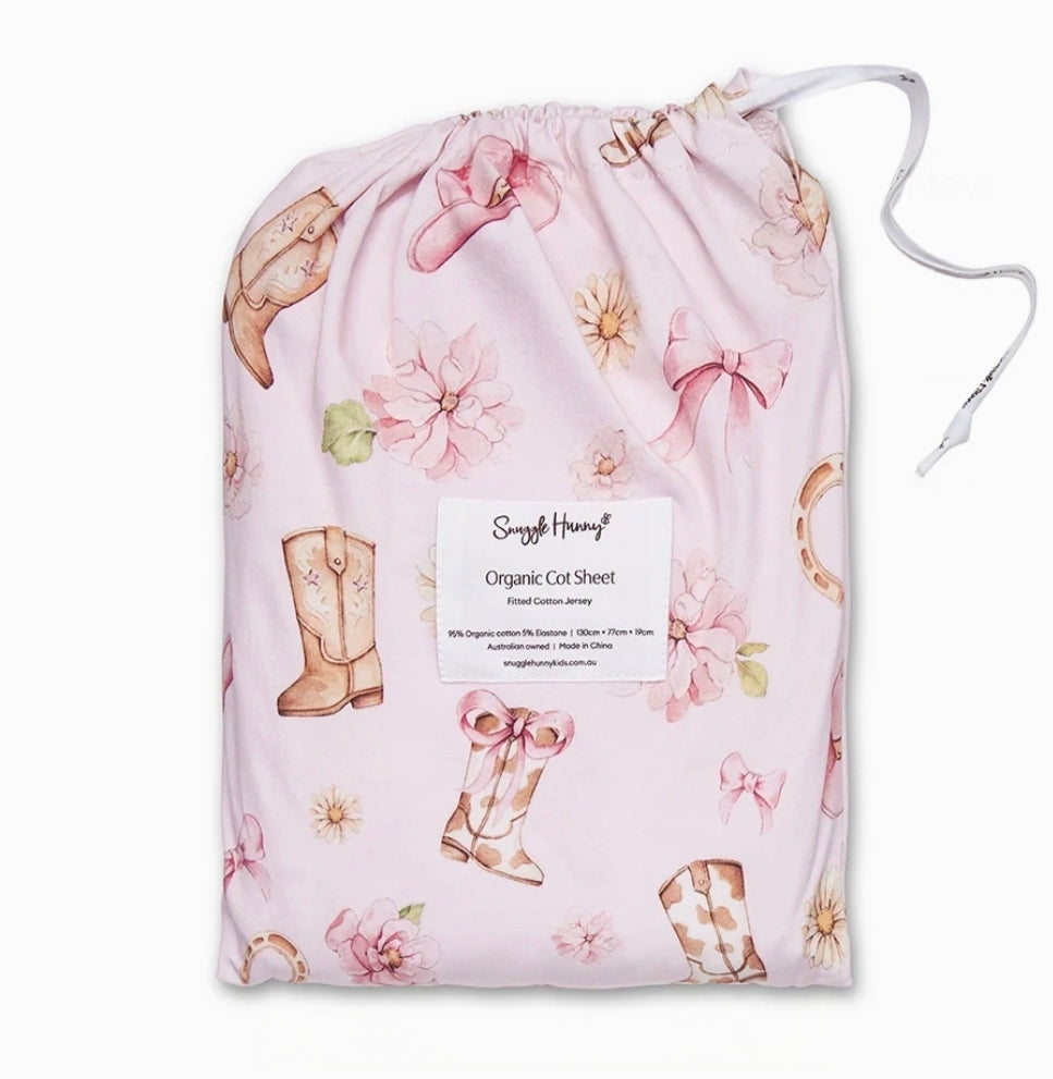 Snuggle Hunny Kids - Organic Fitted Cot Sheet - Boots & Bows