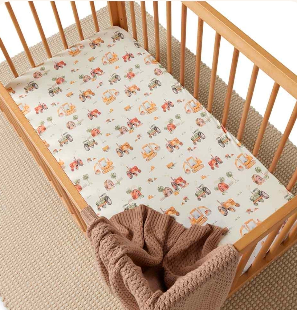 Snuggle Hunny Kids - Organic Fitted Cot Sheet - Diggers