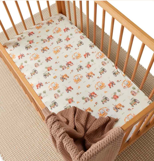 Snuggle Hunny Kids - Organic Fitted Cot Sheet - Diggers