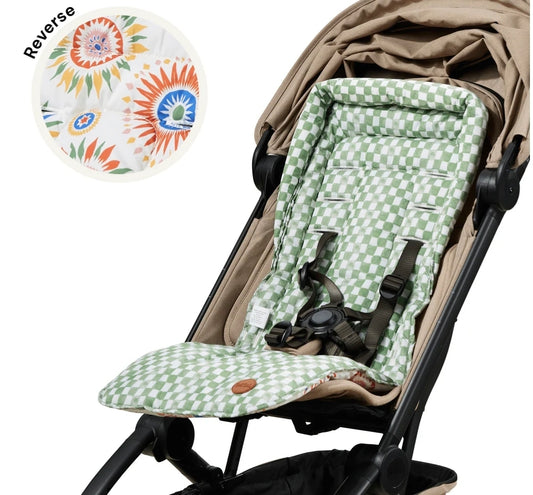 OiOi Reversible Pram Liner - Sunburst/Green Check