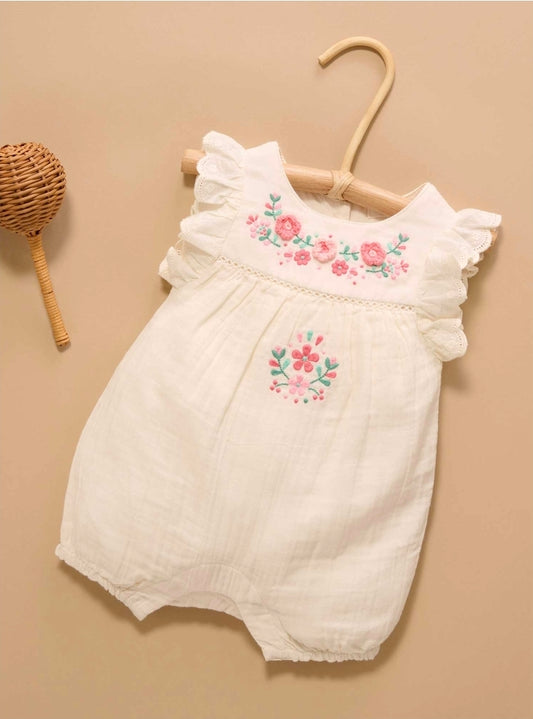 Purebaby - Embroidered Romper - Cloud