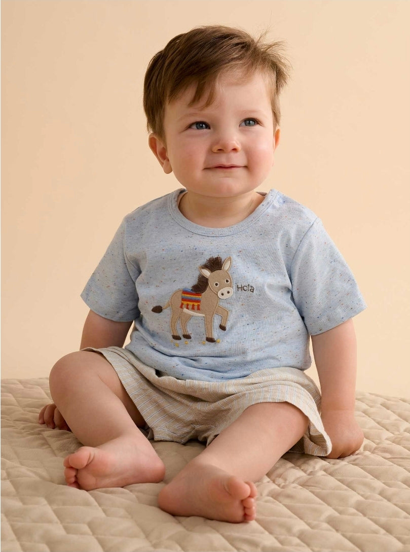 Purebaby - Linen Blend Short & Tee Set - Donkey/Taco Stripe