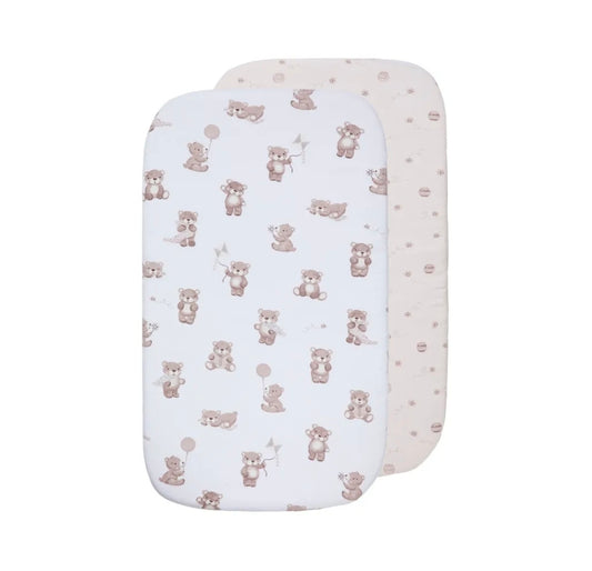 2pk Bedside Sleeper/Bassinet Fitted Sheets - Cuddly Bear