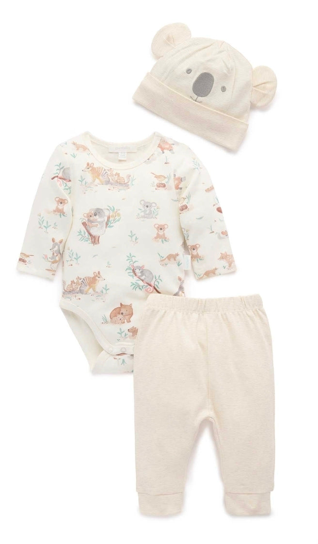 Purebaby - 3 Piece Gift Pack/W Hat - Bush Babies