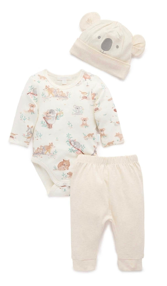Purebaby - 3 Piece Gift Pack/W Hat - Bush Babies