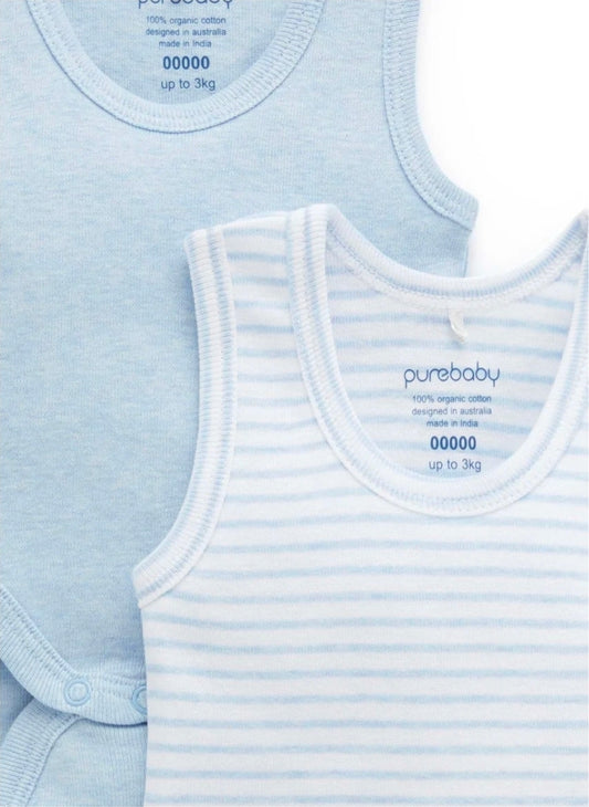 Purebaby - Rib Bodysuit 2pk - Pale Blue