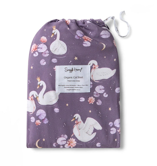 Snuggle Hunny - Organic Cot Sheet - Midnight Swan