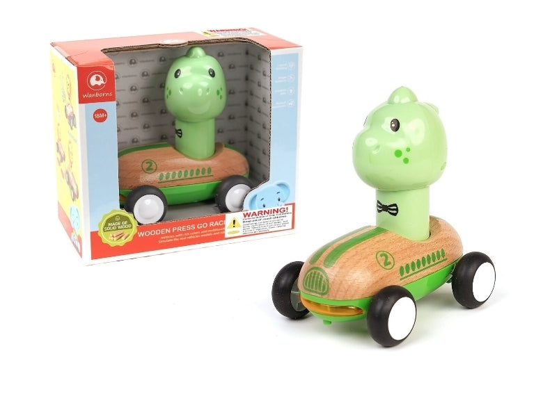Wanborns - Wooden Press And Go Racer Dinosaur With Light And Sound