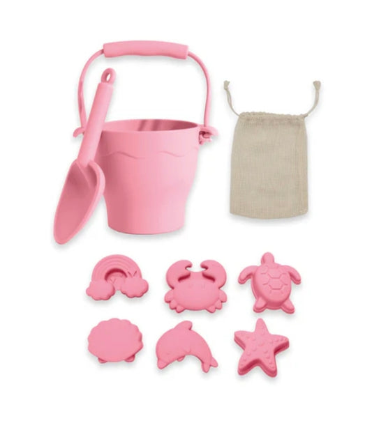 Playground - Silicone Bucket & Spade Set - 8pc - Light Pink