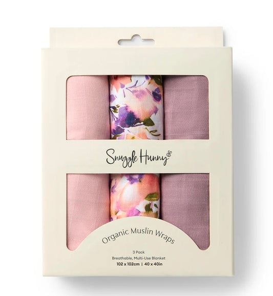 Snuggle Hunny Kids - Large Organic Cotton Muslin Wrap 3Pk -  Blushing Beauty / Dusk / Fairytale