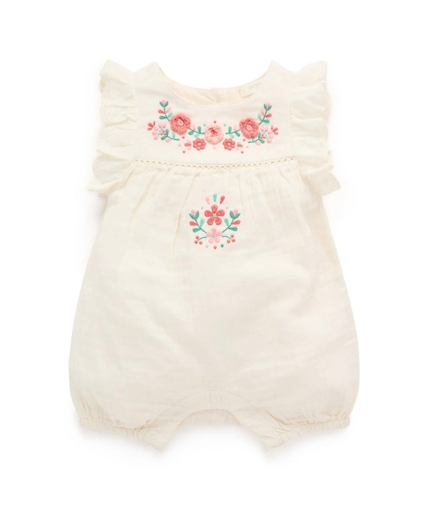Purebaby - Embroidered Romper - Cloud