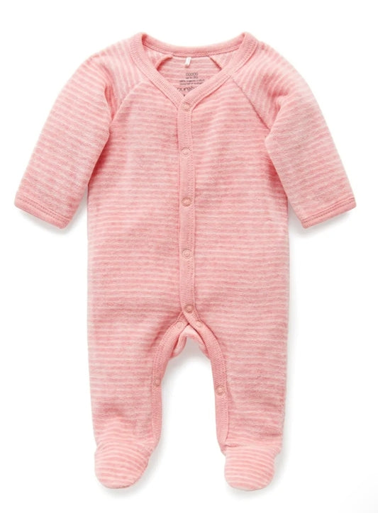 Purebaby - Premie Velour Growsuit & Hat - Pink Stripe