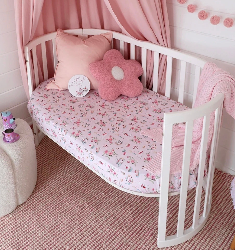 Snuggle Hunny Kids - Organic Fitted Cot Sheet - Alice’s Tea Party
