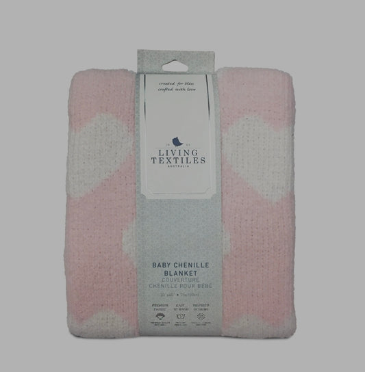 Living Textiles - Chennile Baby Blanket - Pink Hearts