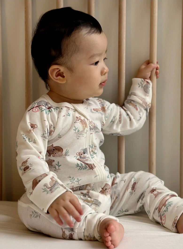 Purebaby - Bush Babies Zip Growsuit & Reversible Bib Set