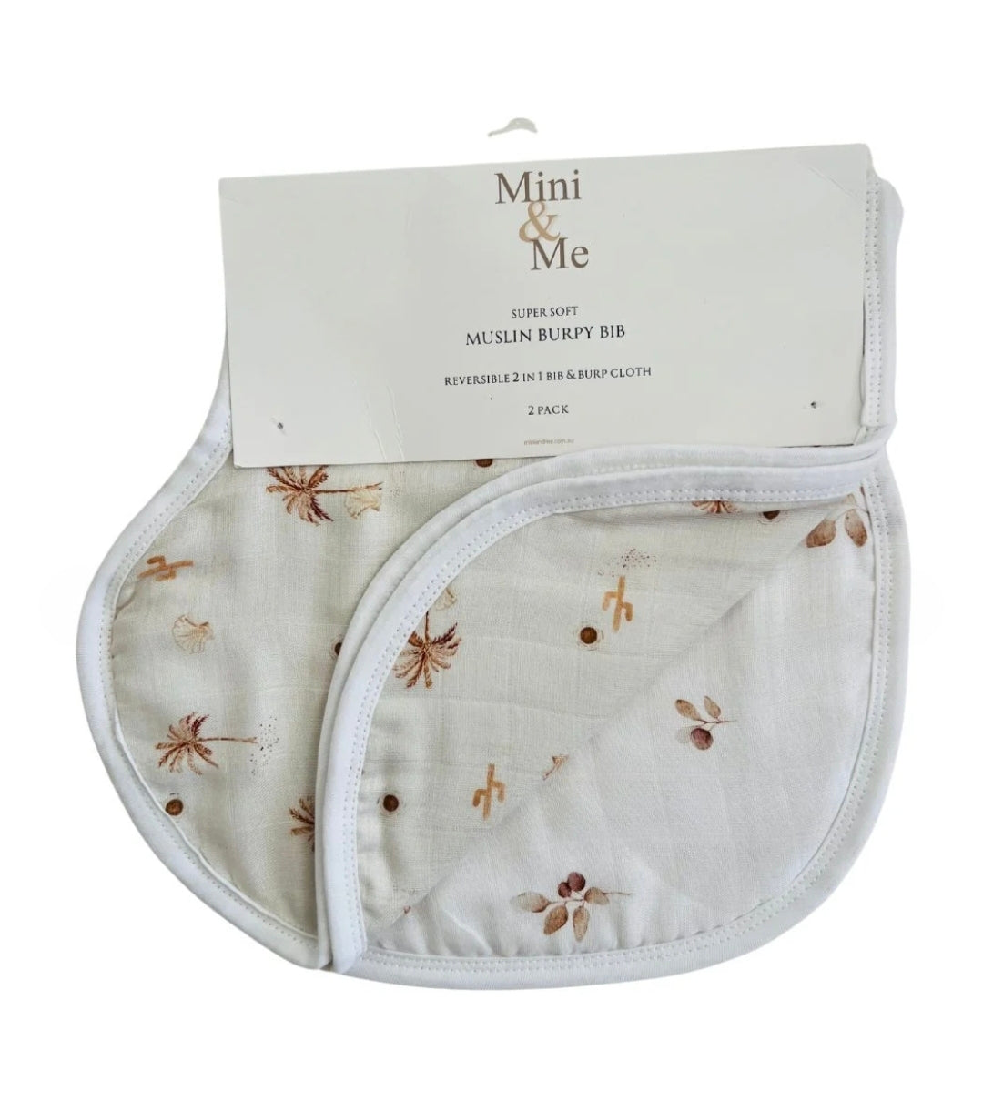 Mini & Me - Burp Bib - Desert Palms/Nude Gingham