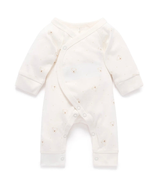 Purebaby - Premie Cossover LS Grow suit - Vanilla Bear