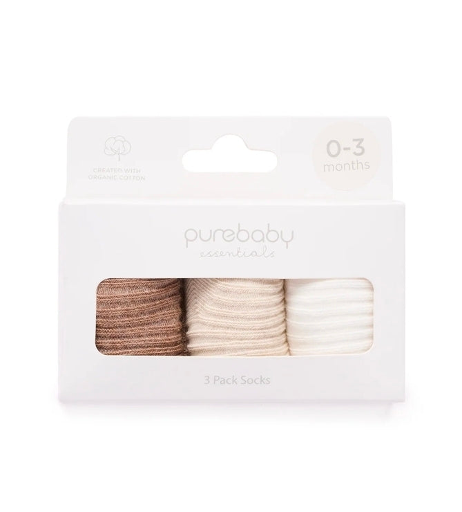 Purebaby - 3Pk Rib Sock - Wheat