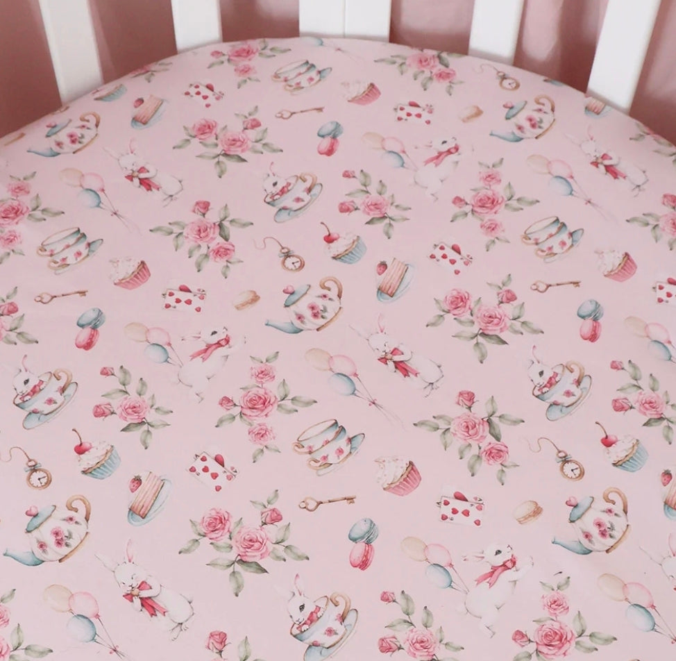 Snuggle Hunny Kids - Organic Fitted Cot Sheet - Alice’s Tea Party