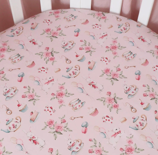Snuggle Hunny Kids - Organic Fitted Cot Sheet - Alice’s Tea Party