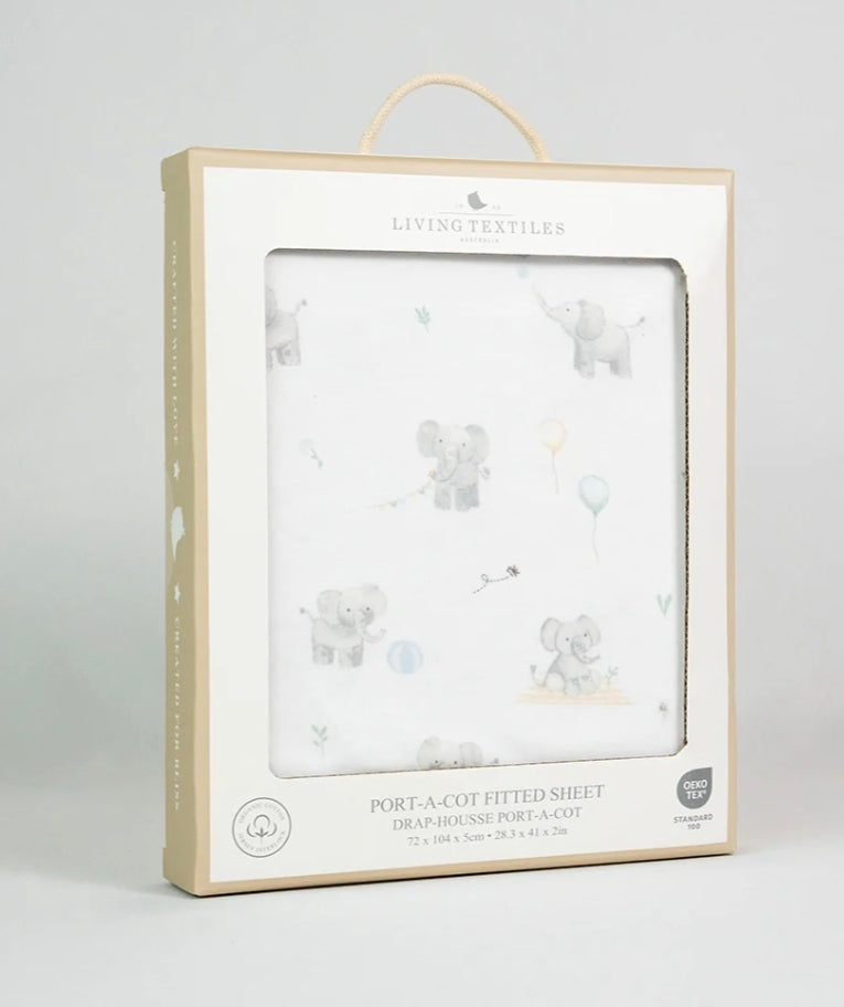 Port-A-Cot Fitted Sheet - Elephant Playtime